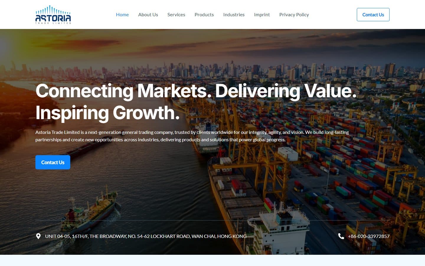 اسکرین‌شات سایت بین‌المللی Astoria Trade