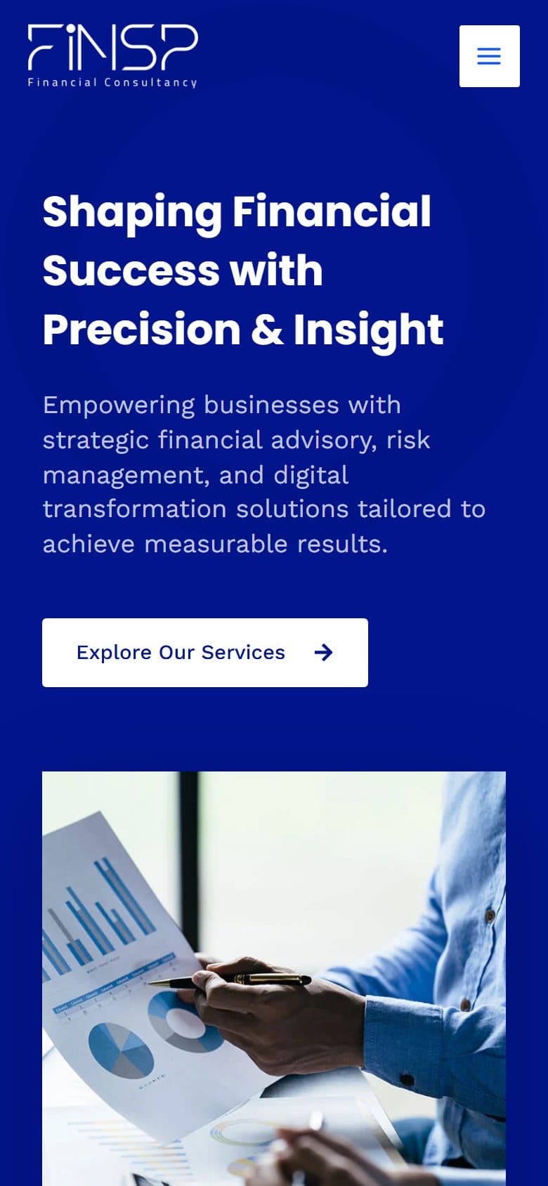 نمای موبایل سایت — سایت بین‌المللی FINSP Financial