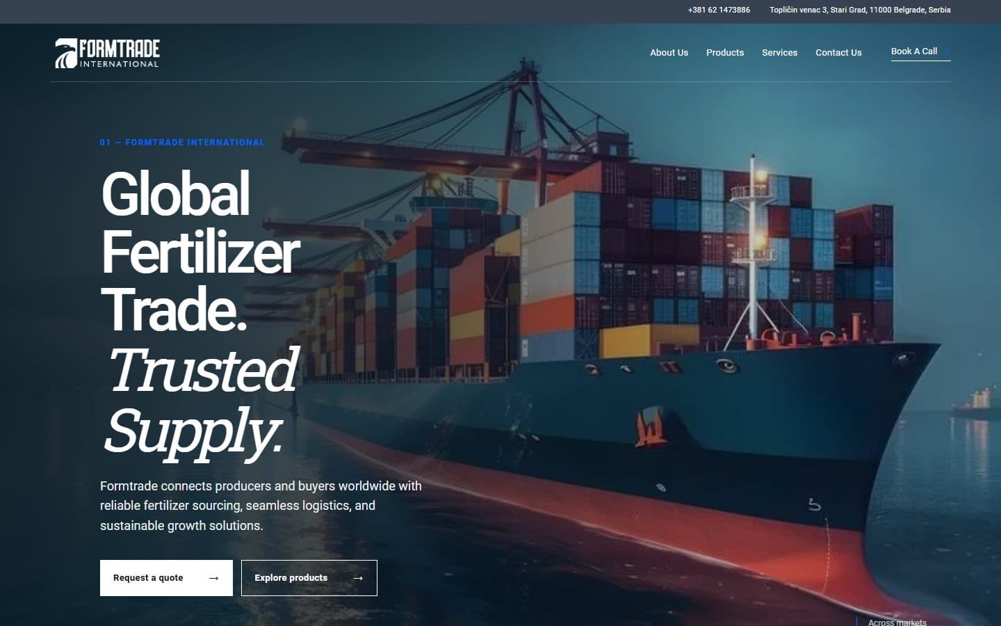 اسکرین‌شات سایت بین‌المللی Formtrade International