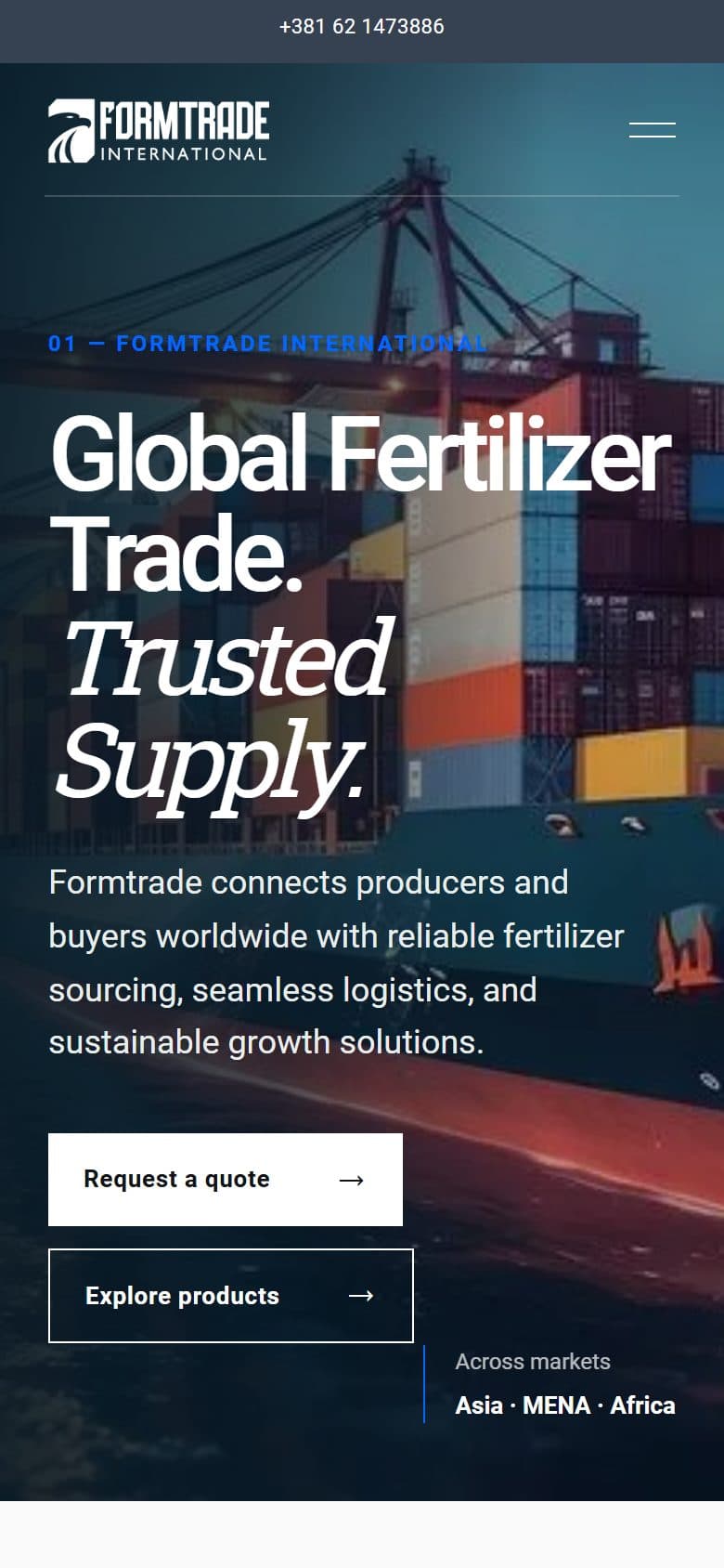 نمای موبایل سایت — سایت بین‌المللی Formtrade International