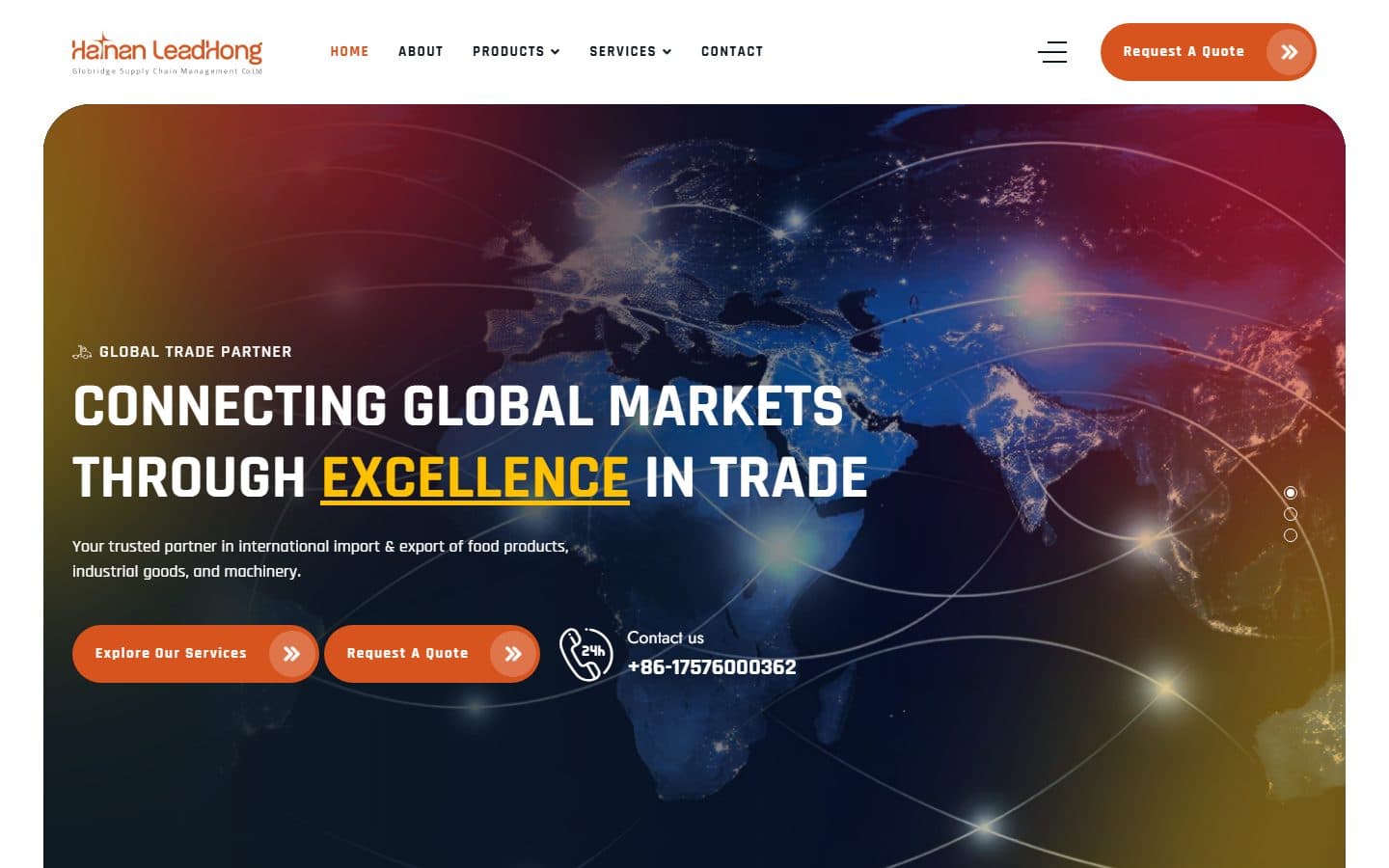 اسکرین‌شات سایت بین‌المللی Hainan Leadhong