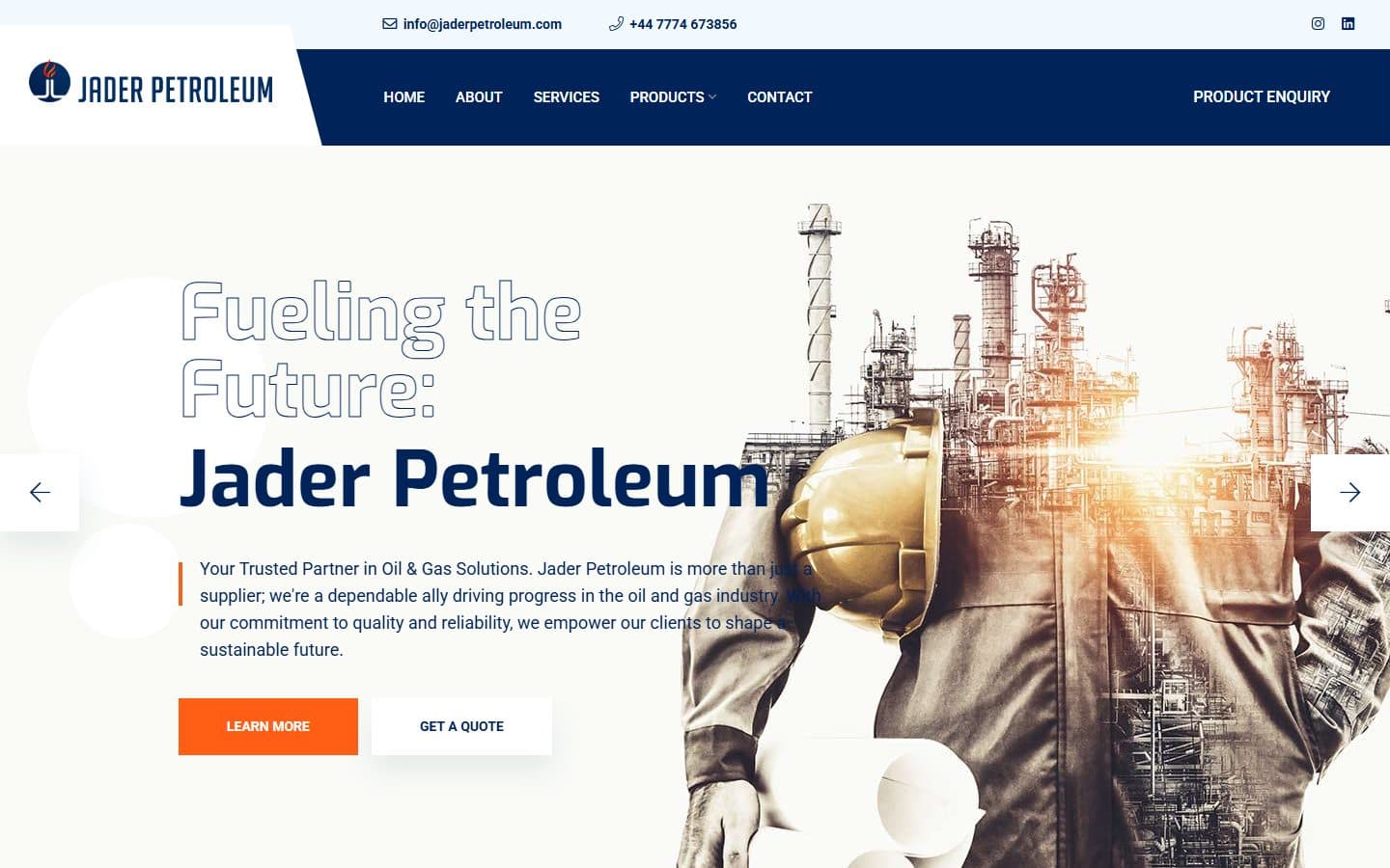 اسکرین‌شات سایت شرکت بازرگانی Jader Petroleum