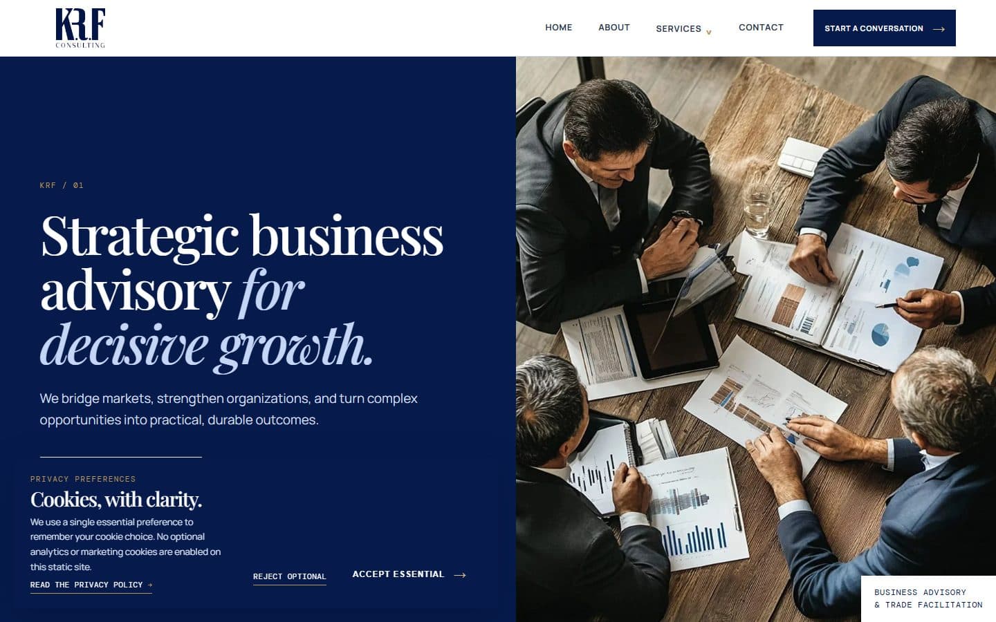 اسکرین‌شات سایت بین‌المللی KRF Consulting
