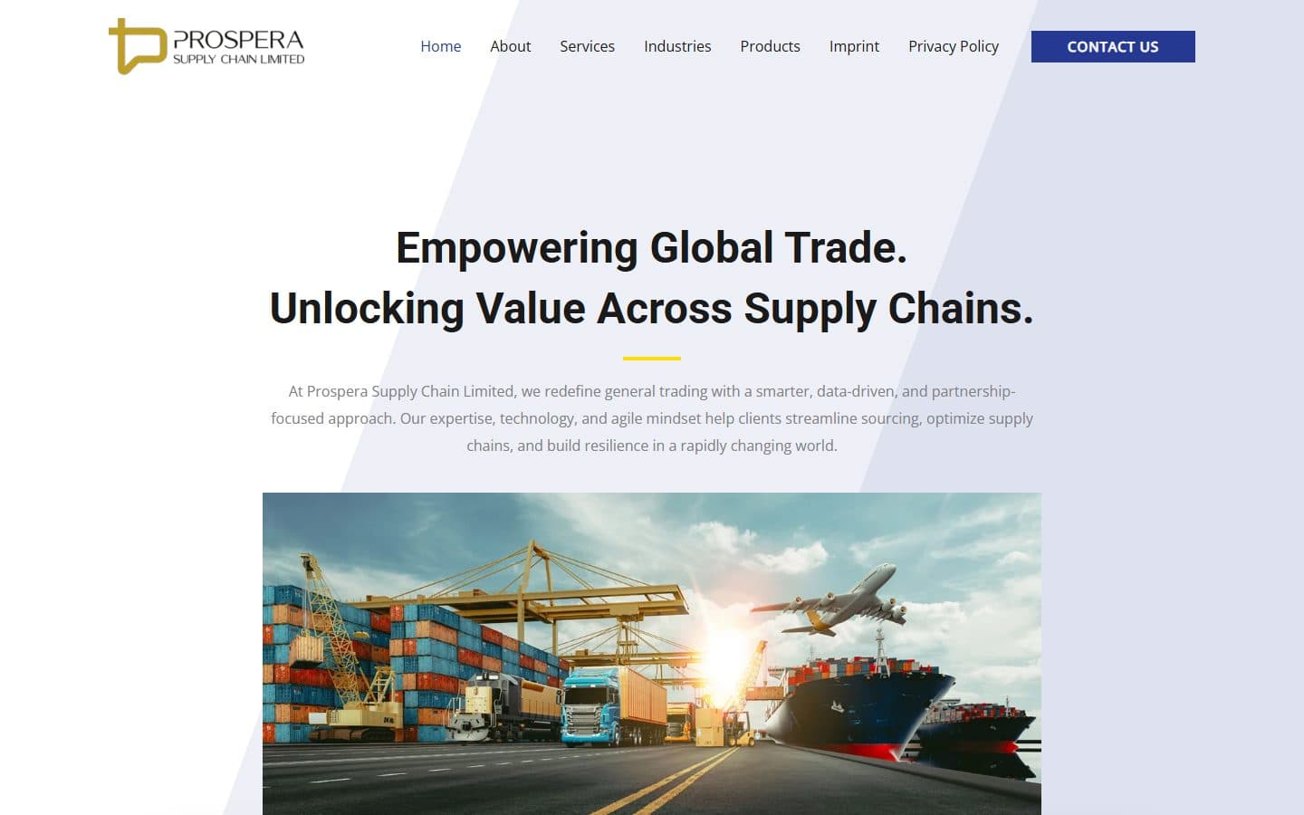 اسکرین‌شات سایت بین‌المللی Prospera Supply Chain