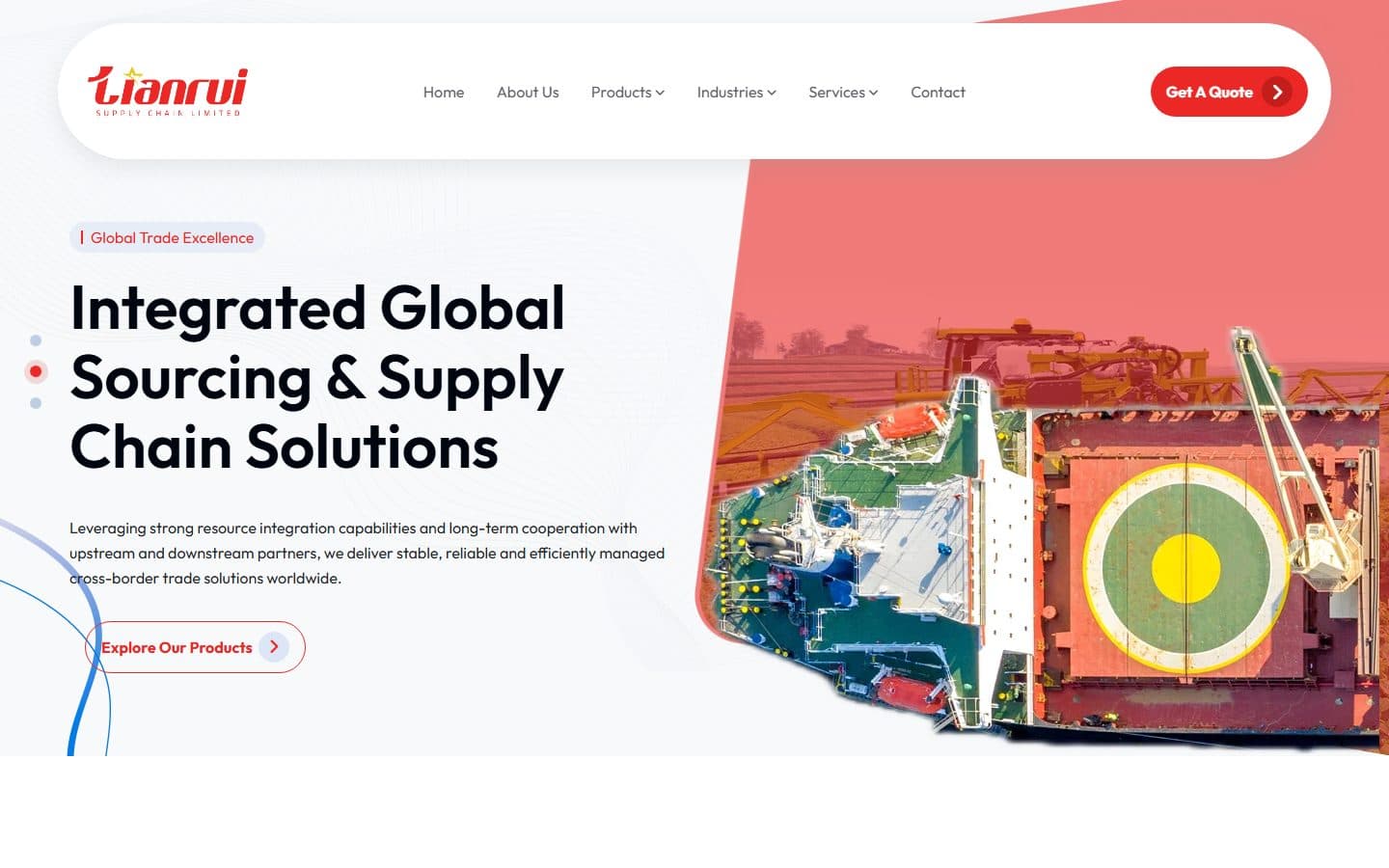 اسکرین‌شات سایت بین‌المللی TIANRUI Supply Chain