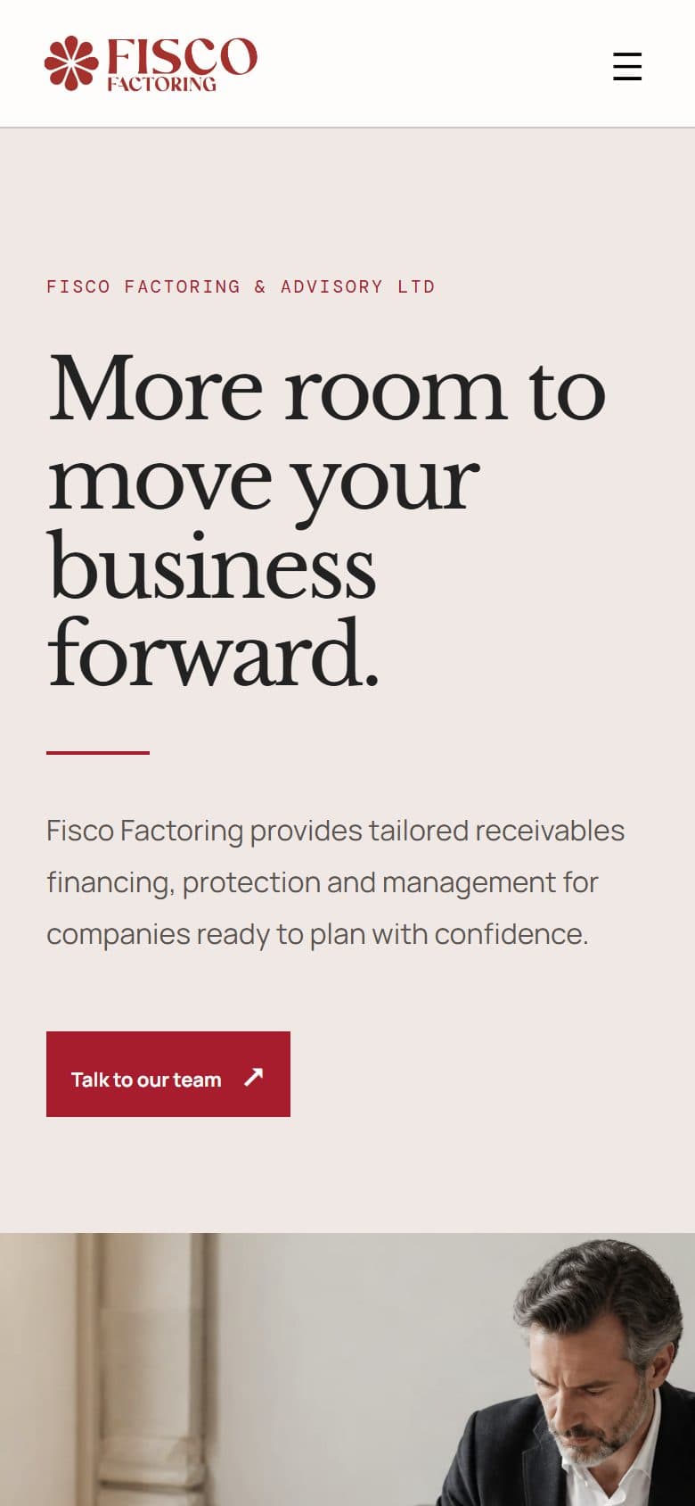 نمای موبایل سایت — سایت بینالمللی Fisco Factoring