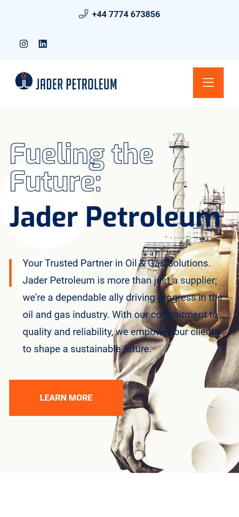 نمای موبایل سایت — سایت شرکت بازرگانی Jader Petroleum