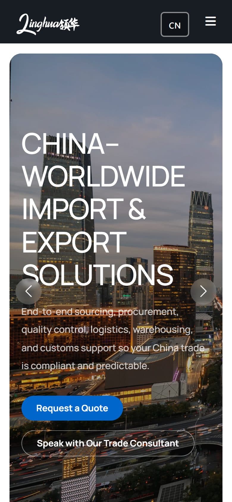 نمای موبایل سایت — سایت بینالمللی Linghua GSCM
