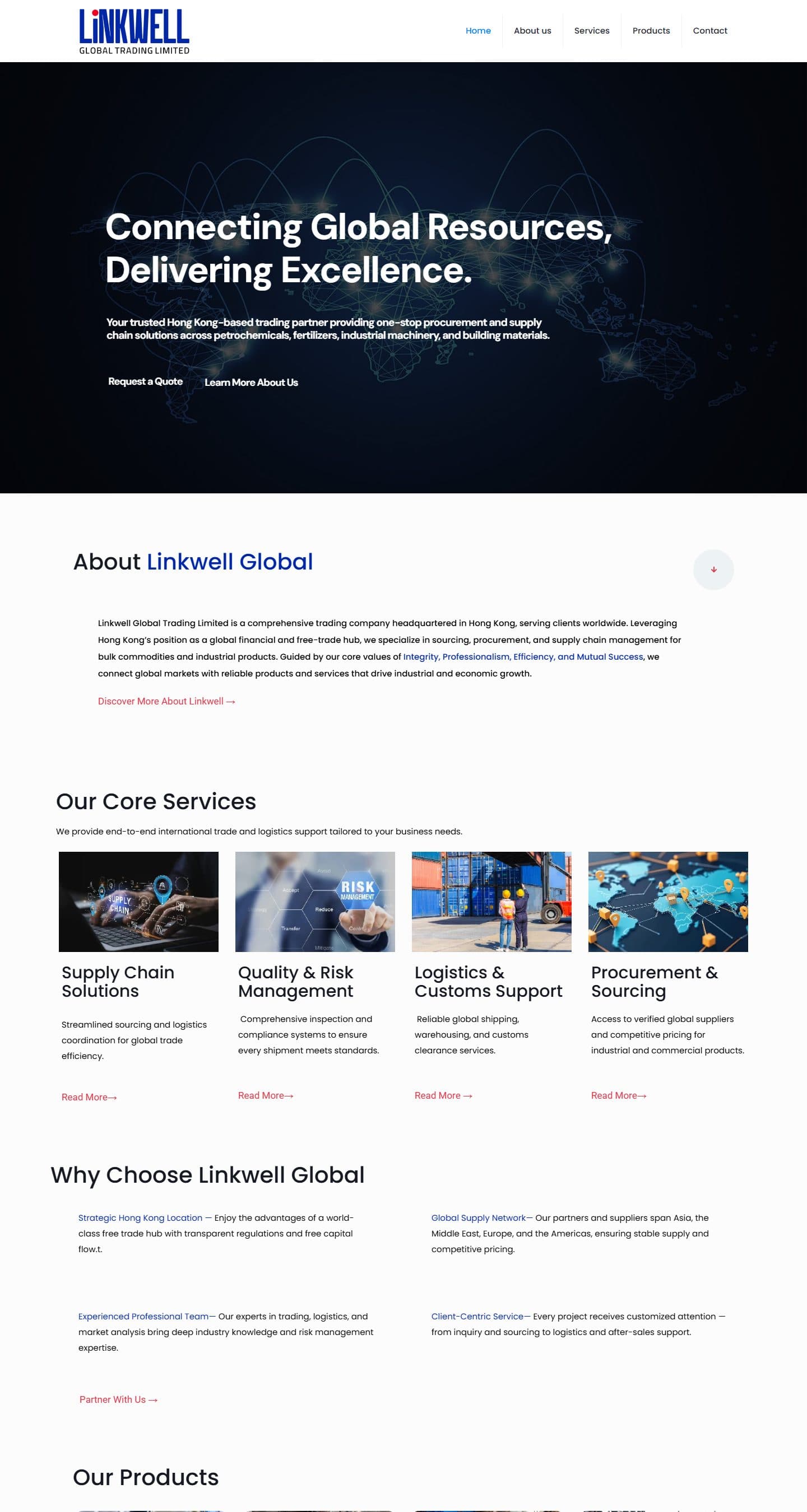 نمای کاملتر صفحه اصلی در دسکتاپ — سایت بینالمللی Linkwell Global