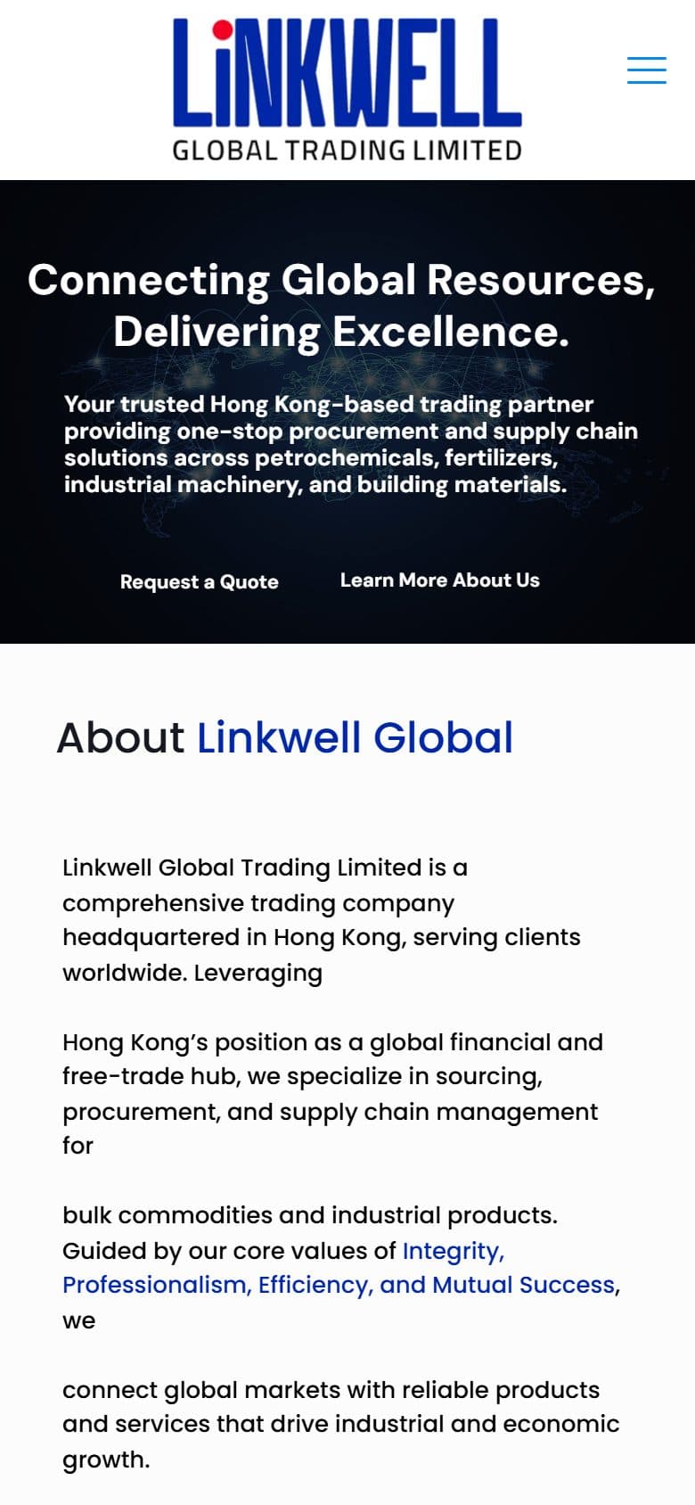 نمای موبایل سایت — سایت بینالمللی Linkwell Global