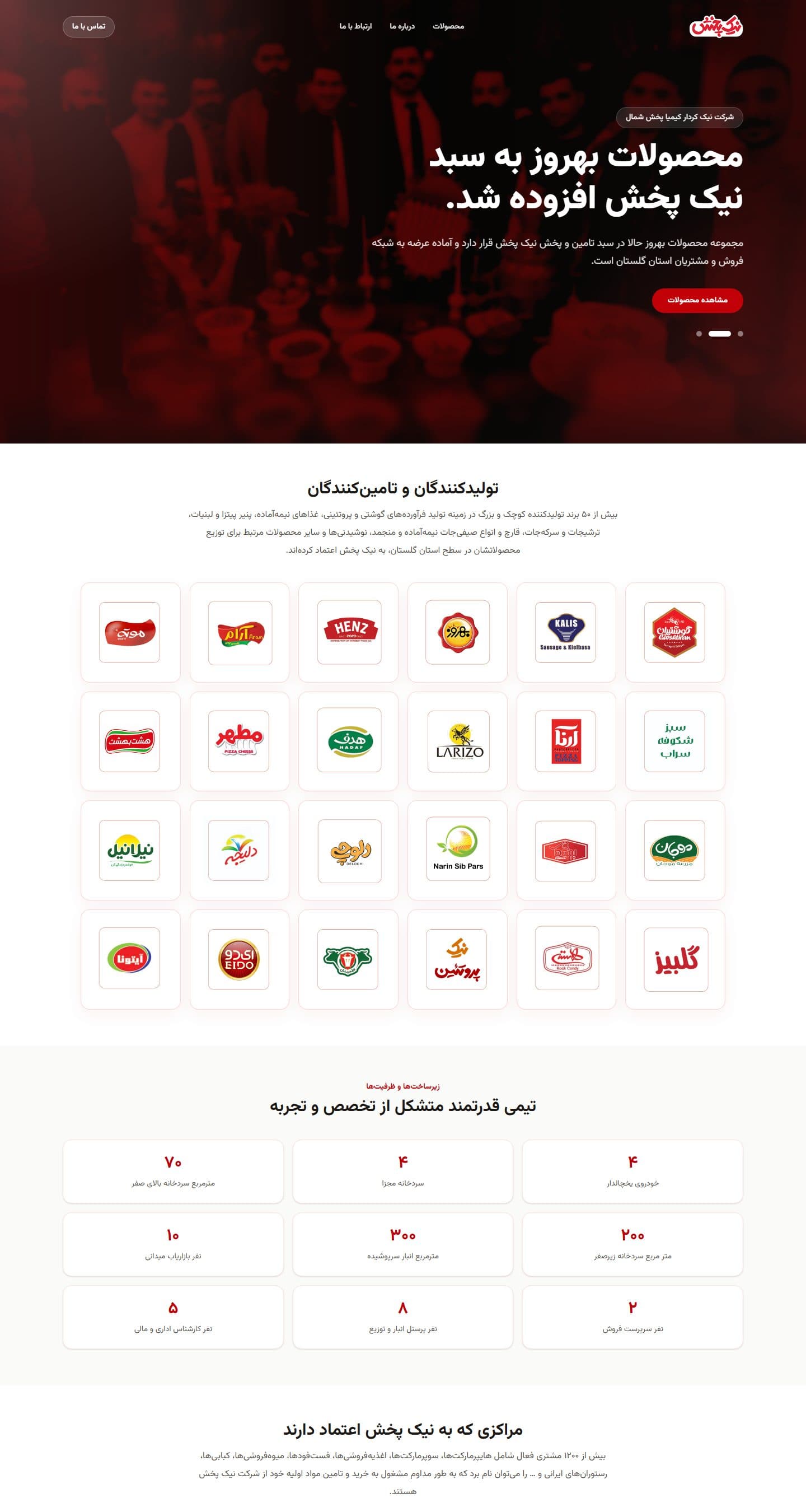 نمای کاملتر صفحه اصلی در دسکتاپ — سایت شرکت نیک پخش