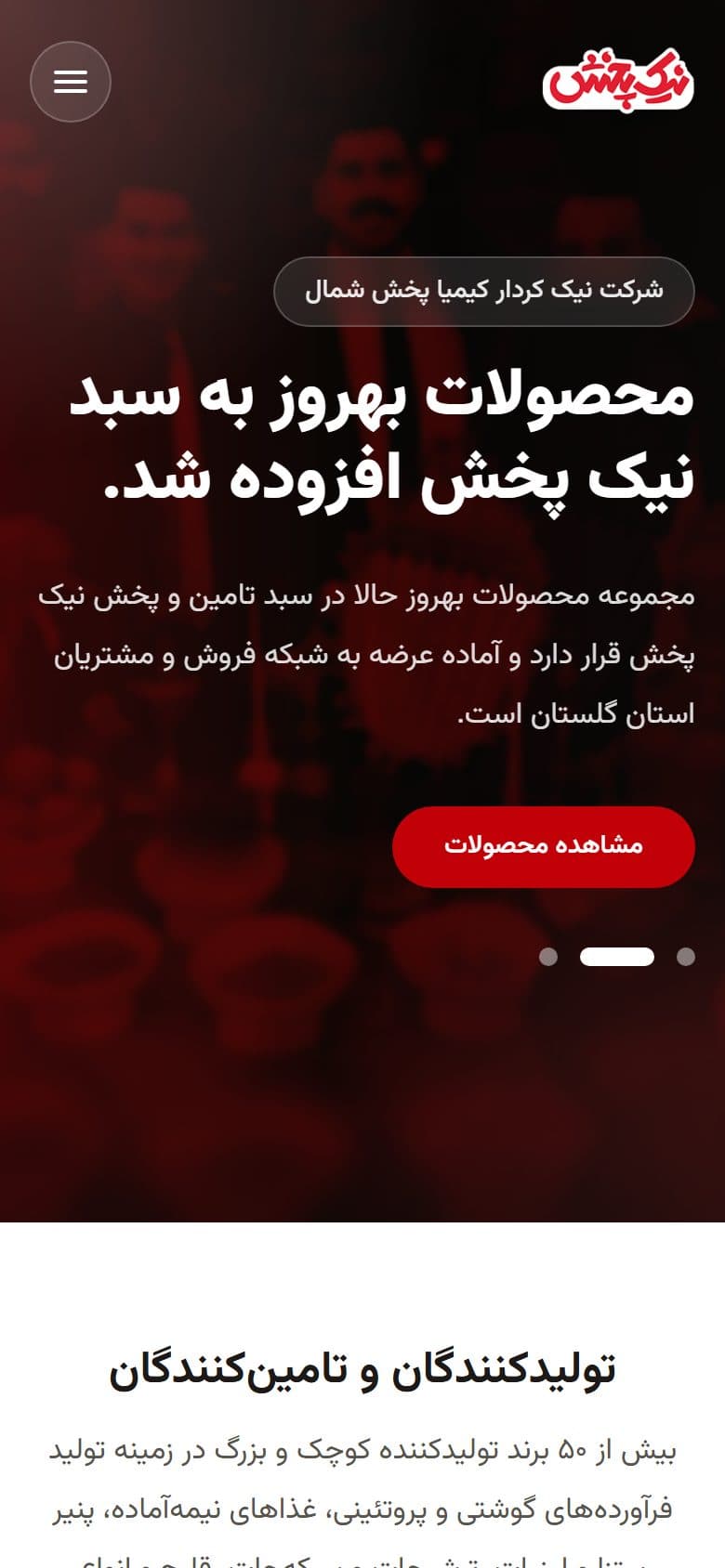 نمای موبایل سایت — سایت شرکت نیک پخش