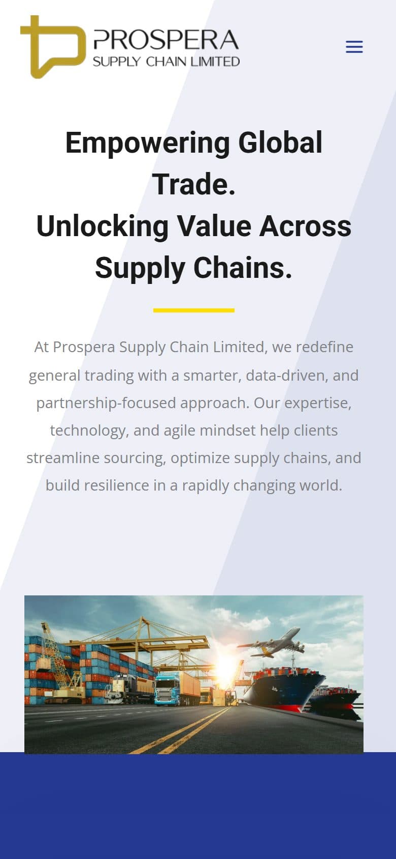 نمای موبایل سایت — سایت بینالمللی Prospera Supply Chain