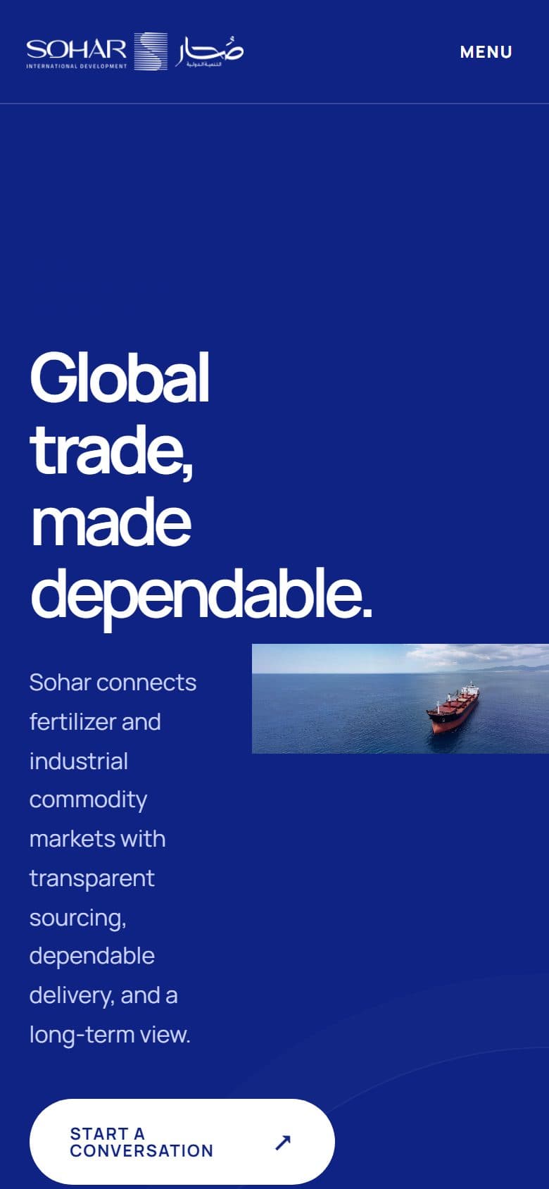 نمای موبایل سایت — سایت بینالمللی Sohar International Development