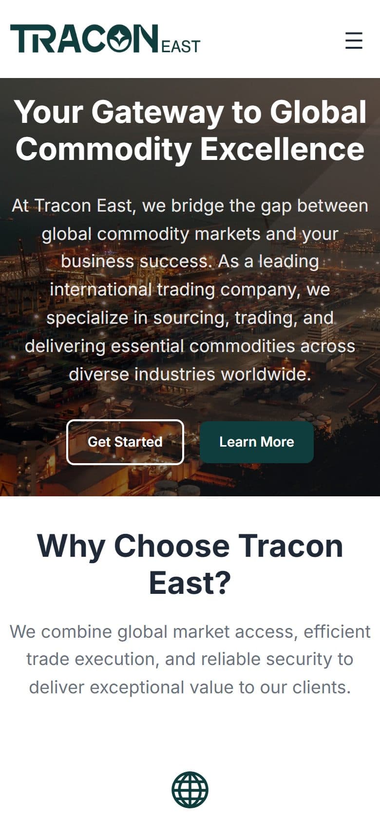 نمای موبایل سایت — سایت بینالمللی Tracon East